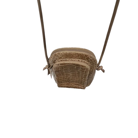 TITTI DELL'ACQUA MAXIMA TAN ALLIGATOR CROSSBODY PURSE W FRONT ZIP POCKET - Picture 8 of 16